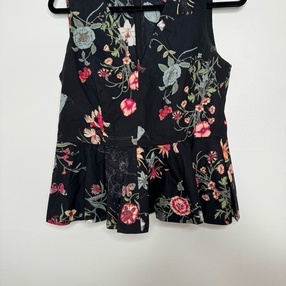 Rebecca Taylor floral print v neck peplum sleeveless blouse - Picture 3 of 10